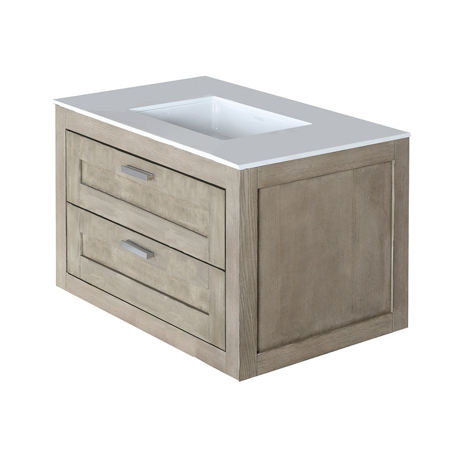 Lacava - Wall-Mount Under-Counter Vanity With Two Drawers (Knobs Included). Under-Mount Sink 5452Un, Stone Countertop H282T Are Not Included. W:29 1/2", D: 20 3/4", H:19 3/8".