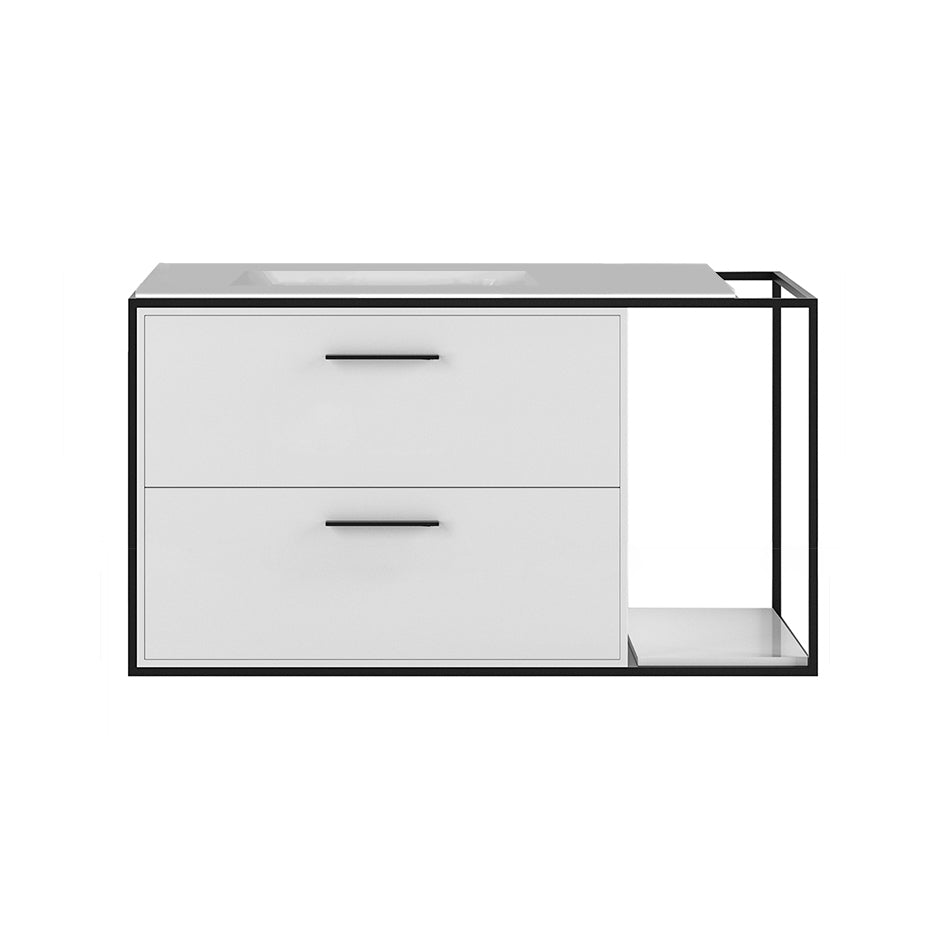 Lacava - Cabinet Of Wall-Mount Under-Counter Vanity Lin-Un-36L With Sink On The Left, Two Drawers (Pulls Included), Metal Frame, Solid Surface Countertop And Shelf. W: 26", D: 21", H: 19".