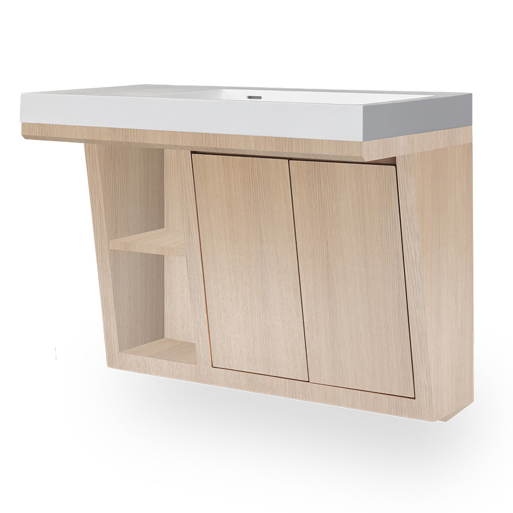 Lacava - Wall-Mounted Under-Counter Vanity With Two Sliding Doors, Two Open Cubbies On The Right, And Accent Light. W: 32", D: 18", H: 22"