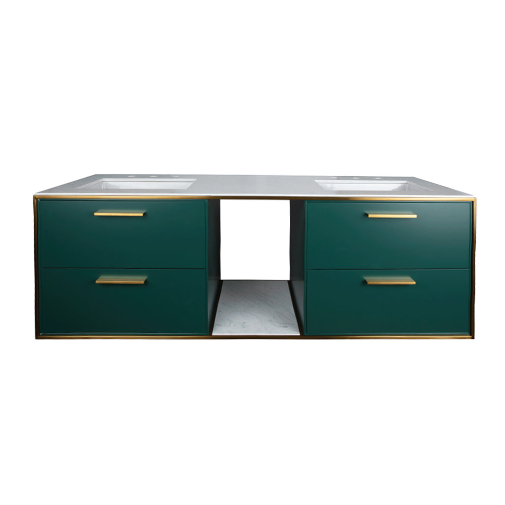 Lacava - Cabinet Of Wall-Mount Under-Counter Vanity Lin-Un-60A With Four Drawers (Pulls Included), Metal Frame, Solid Surface Countertop And Shelf. W: 59", D: 21", H: 19".