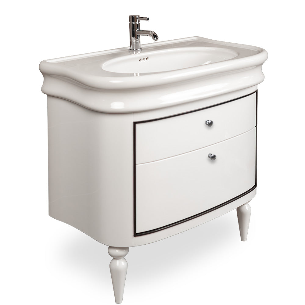 Lacava - Wall-Mount Under-Counter Vanity With Two Drawers. The Top Drawer Is With U-Shape Notch For Plumbing. Polished Chrome Pulls Included. H25 Legs And H252 Bathroom Sink Sold Separtely. W: 32 3/8", D: 19 1/2", H: 19 1/2"