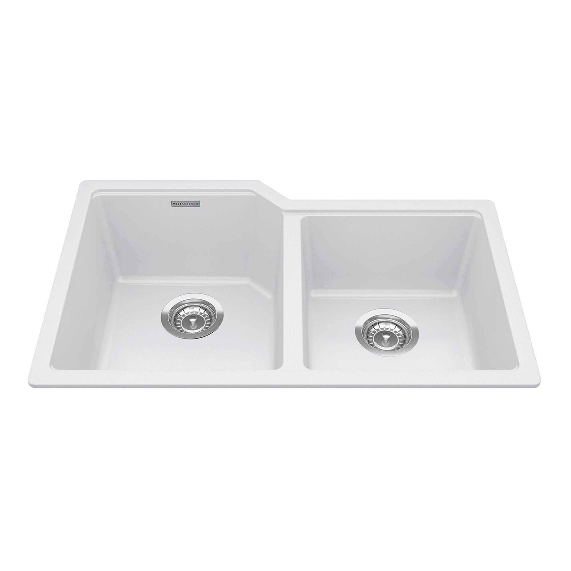 Kindred MGC2031U-9PWT- Granite Series 30.69-in LR x 19.69-in FB Undermount Double Bowl Granite Kitchen Sink in Polar White