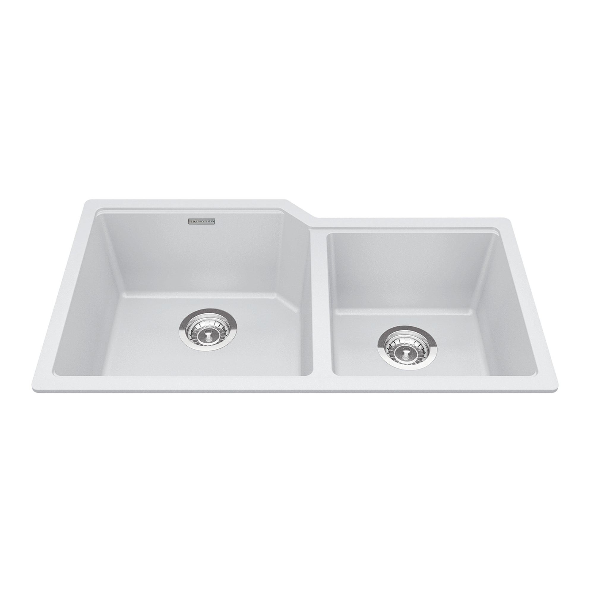 Kindred MGC2034U-9PWT- Granite Series 33.88-in LR x 19.69-in FB Undermount Double Bowl Granite Kitchen Sink in Polar White