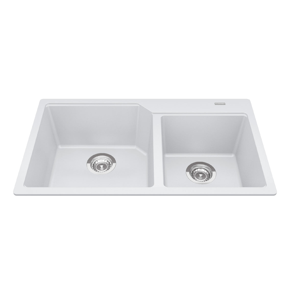 Kindred MGCM2034-9PWT- Granite Series 33.88-in LR x 19.69-in FB Drop In Double Bowl Granite Kitchen Sink in Polar White - FaucetExpress.ca