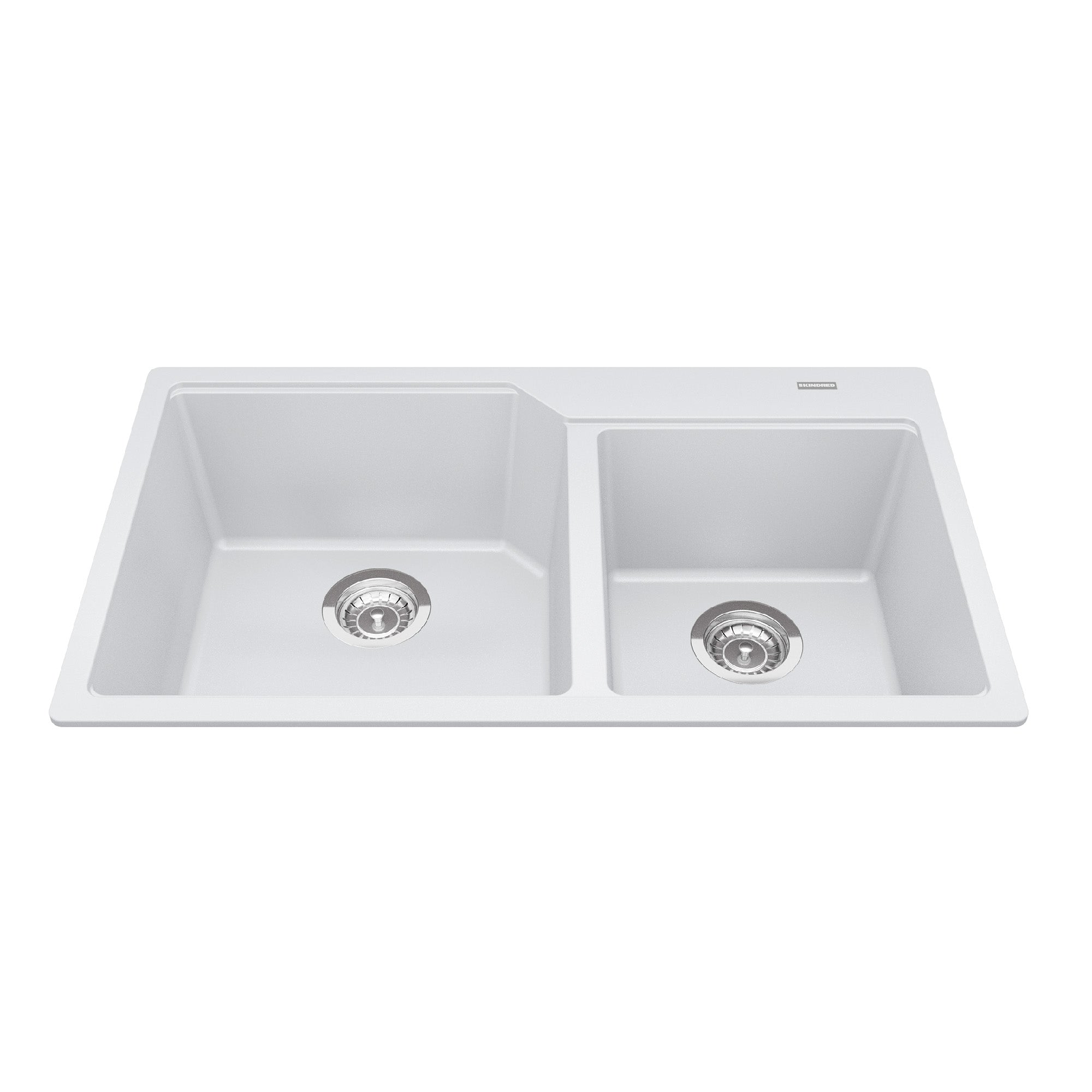 Kindred MGCM2034-9PWT- Granite Series 33.88-in LR x 19.69-in FB Drop In Double Bowl Granite Kitchen Sink in Polar White