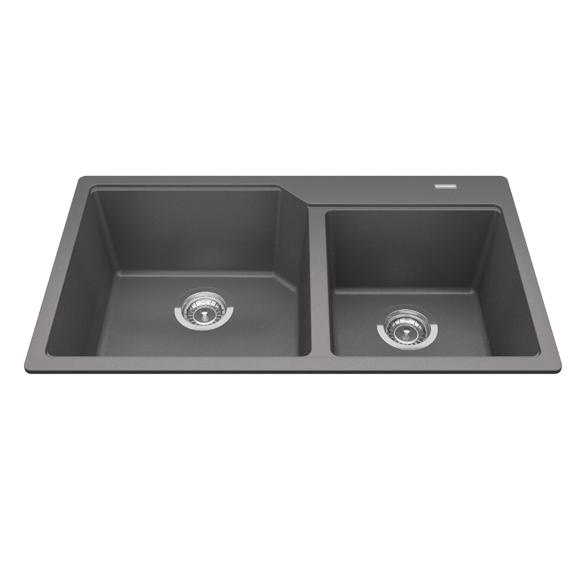 Kindred MGCM2034-9SG- Granite Series 33.88-in LR x 19.69-in FB Drop In Double Bowl Granite Kitchen Sink in Stone Grey - FaucetExpress.ca