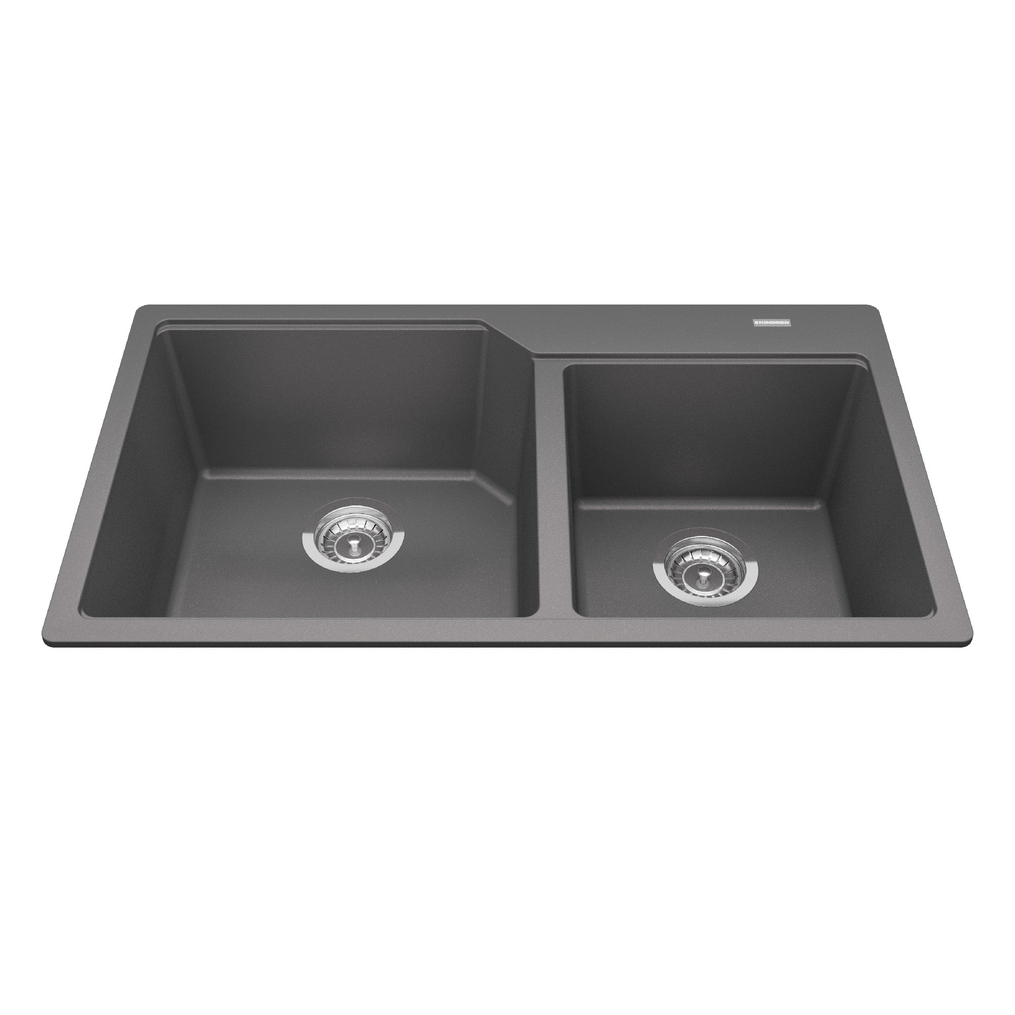 Kindred MGCM2034-9SG- Granite Series 33.88-in LR x 19.69-in FB Drop In Double Bowl Granite Kitchen Sink in Stone Grey