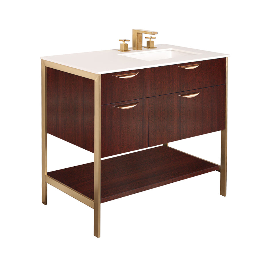 Lacava - Cabinet Of Free Standing Under-Counter Vanity With Three Drawers, Bottom Wood Shelf And Metal Frame (Pulls Included). Sink On The Right. W: 34 1/2", D: 21 3/4", H: 17 3/4".