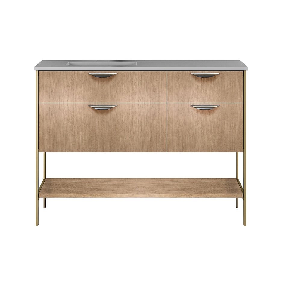 Lacava - Cabinet Of Free Standing Under-Counter Vanity With Three Drawers, Bottom Wood Shelf And Metal Frame (Pulls Included). Sink On The Left. W: 46 1/2", D: 21 3/4", H: 17 3/4".