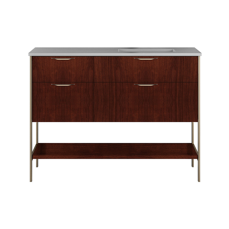 Lacava - Cabinet Of Free Standing Under-Counter Vanity With Three Drawers, Bottom Wood Shelf And Metal Frame (Pulls Included). Sink On The Right. W: 46 1/2", D: 21 3/4", H: 17 3/4".