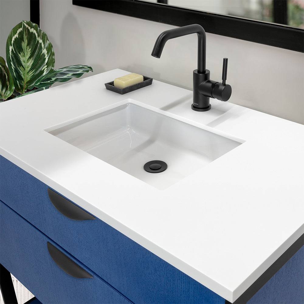 Lacava - Countertop In White Solid Surface, Stone Or Quartz, For Vanity Nav-Un-36 - Faucet Holes Centered Behind The Sink/S Unless Specified In Another Location. W: 36", D: 22", H: 1".