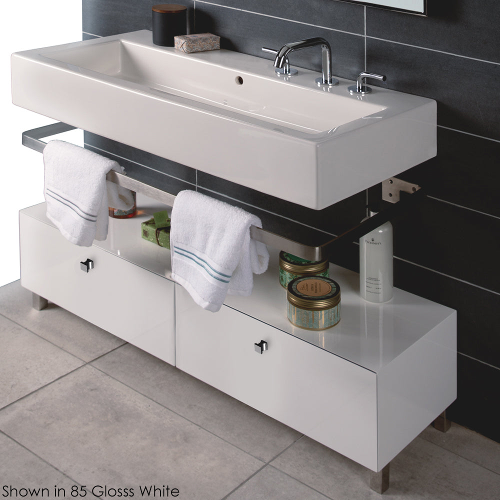 Lacava - Free-Standing Bench With Two Drawers, Polished Chrome Pulls And Polished Stainless Steel Legs Included. W: 29 3/8", D: 13 3/8", H: 12 1/2".