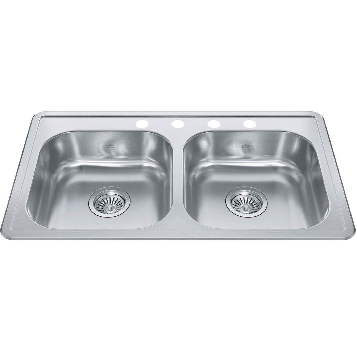 Kindred RDLA3319-6-4CB- Creemore 32.94-in LR x 18.31-in FB Drop In Double Bowl 4-Hole Stainless Steel Sink - FaucetExpress.ca