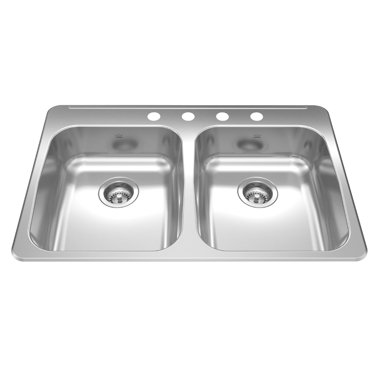 Kindred RDLA3322-55-4- Reginox 33.38-in LR x 22-in FB Drop In Double Bowl 4-Hole Stainless Steel Kitchen Sink - FaucetExpress.ca