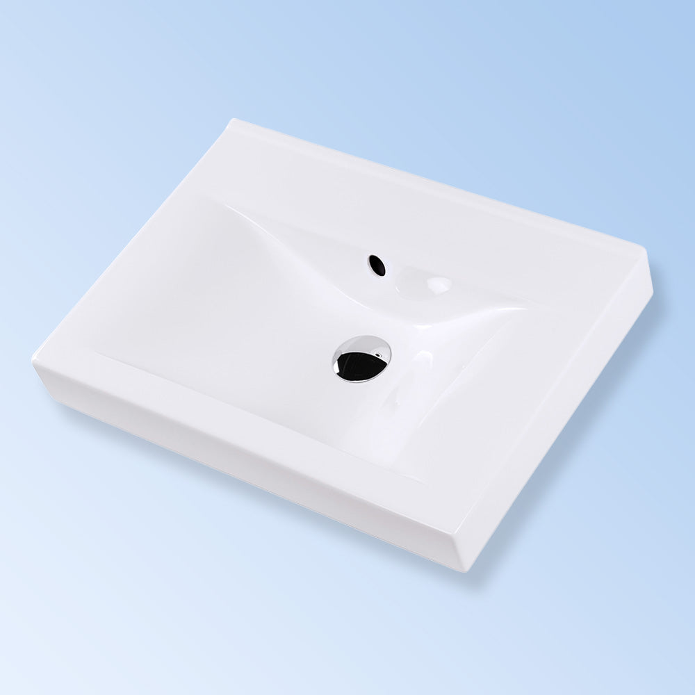 Lacava 5475A-00-001 - Above Counter Porcelain Bathroom Sink With 00 - No Faucet Holes, 01 - One Faucet Hole, 02 - Two Faucet Holes (Center & Right) Or 03 - Three Faucet Holes In 8" Spread, No Overflow. Unfinished Back.W: 17 1/2” D: 11 3/4” H: 4 1/4”