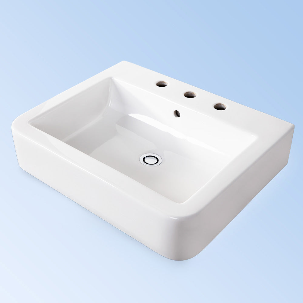 Lacava SSR10-02-001 - Wall-Mount Or Above-Counter Porcelain Bathroom Sink With An Overflow. Unfinished Back. 24"W, 19"D, 7"H. Two Faucet Holes Center And Right