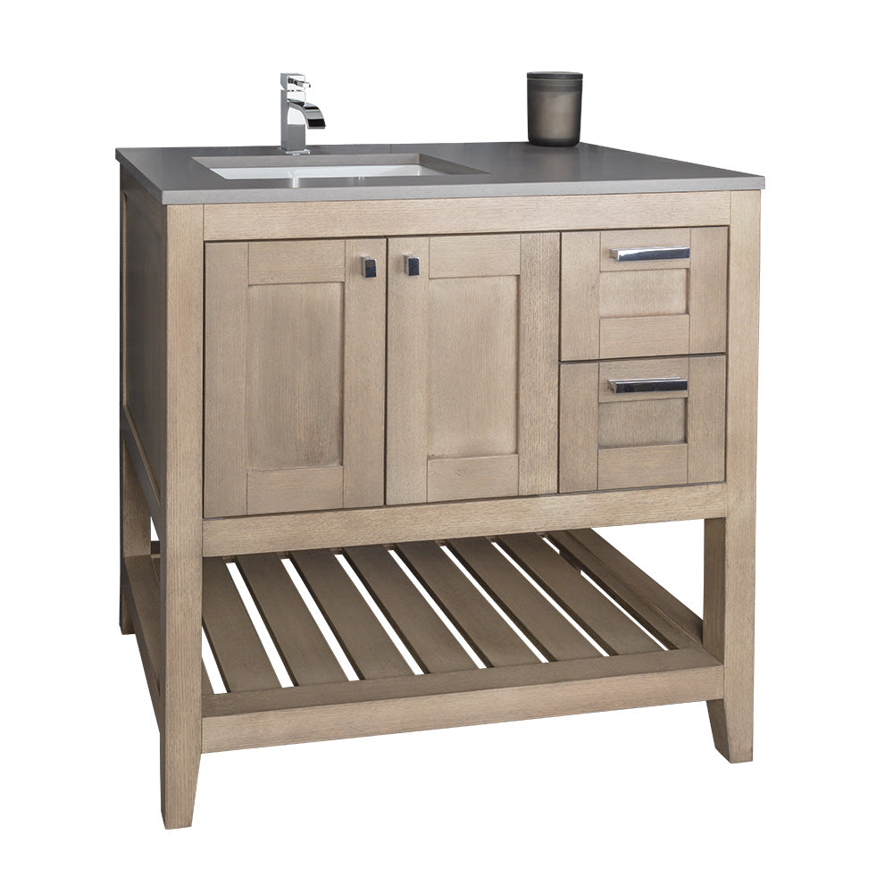 Lacava - Free Standing Under-Counter Vanity With Two Doors(Knobs Included) On Left, Two Drawers(Knobs Included) On Right And Slotted Shelf In Wood. Under-Mount Sink 5452Un, Stone Countertop H283Lt Are Not Included. W: 35 1/2", D: 20 3/4", H: 34 1/4".
