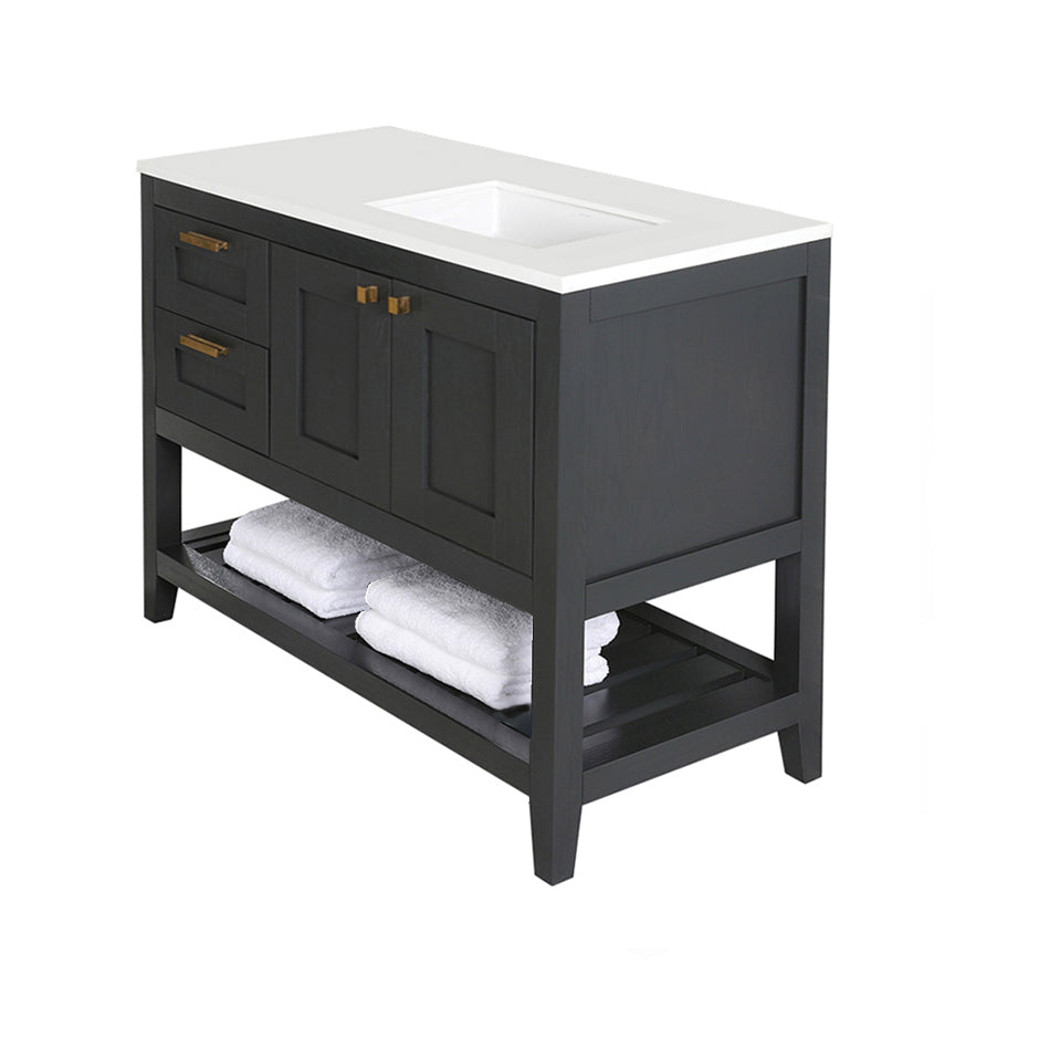 Lacava - Free Standing Under-Counter Vanity With Two Doors(Knobs Included) On Right, Two Drawers(Knobs Included) On Left And Slotted Shelf In Wood. Under-Mount Sink 5452Un, Stone Countertop H284Rt Are Not Included. W: 47 1/2", 20 3/4", H: 34 1/4".