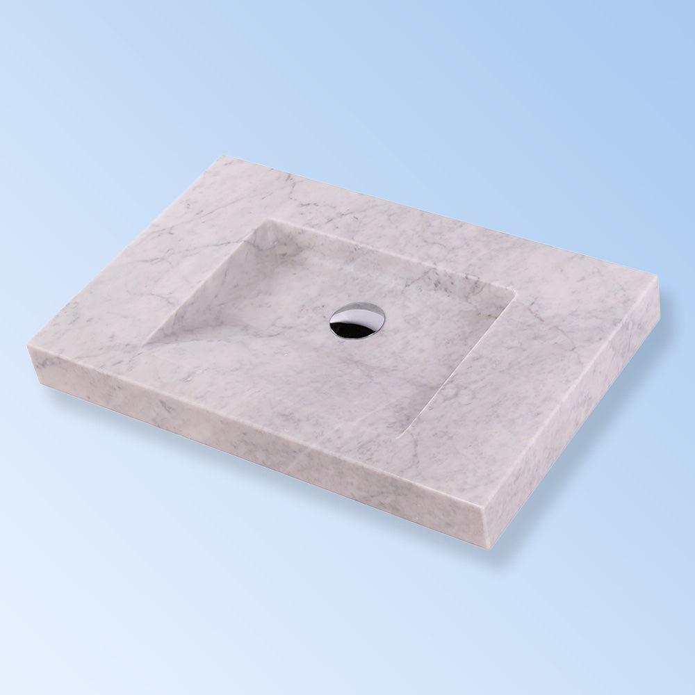 Lacava ST001-03-WH - Vessel Or Vanity Top Bathroom Sink Made Of Natural Stone, No Overflow. Unfinished Back. 27 1/2"W X 17 3/4"D X 3"H, 3 Faucet Holes In 8" Spread