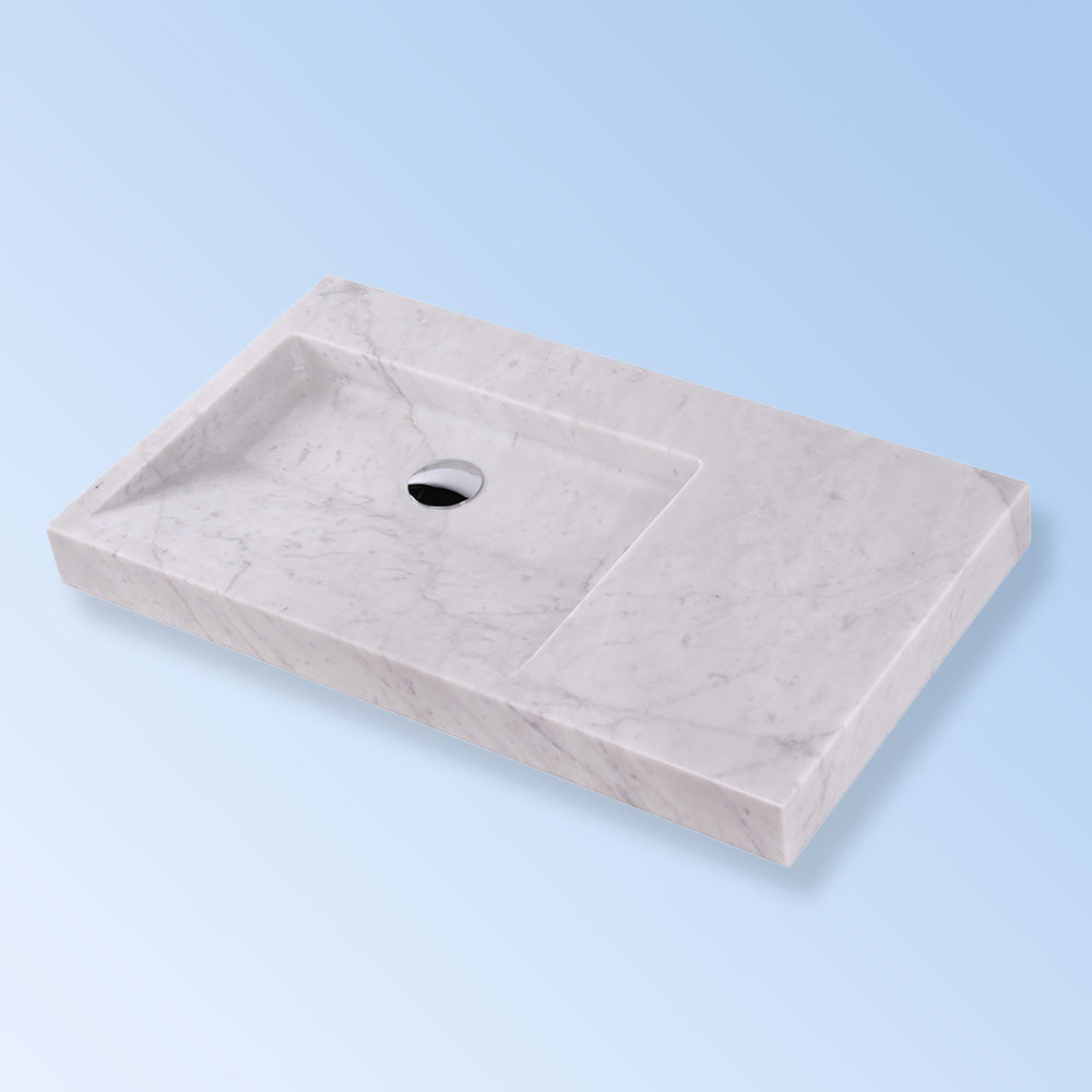 Lacava ST002-00-WH - Vessel Or Vanity Top Bathroom Sink Made Of Natural Stone, No Overflow. Unfinished Back. 32"W, 18"D, 3"H, No Faucet Holes