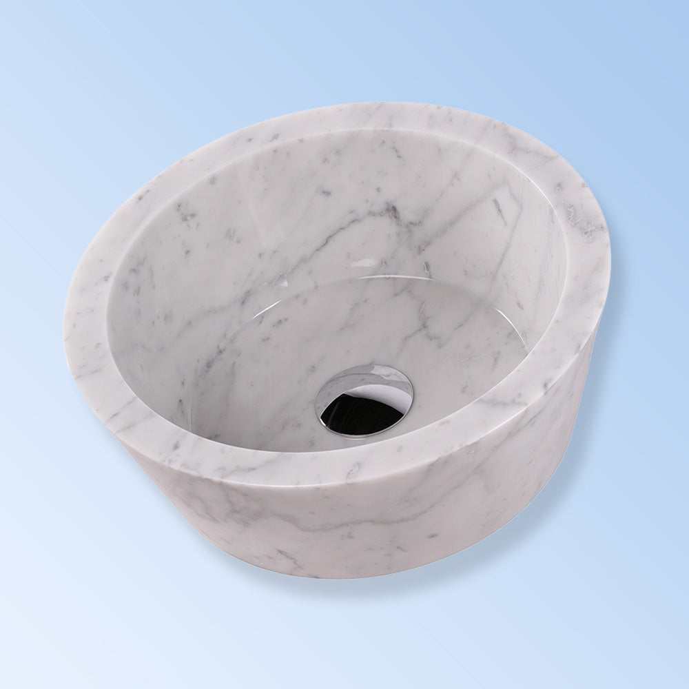 Lacava ST005-WH - Vessel Bathroom Sink Made Of Natural Stone, No Overflow. Finished Back. 15 3/4"Diam, 5 3/4"H.