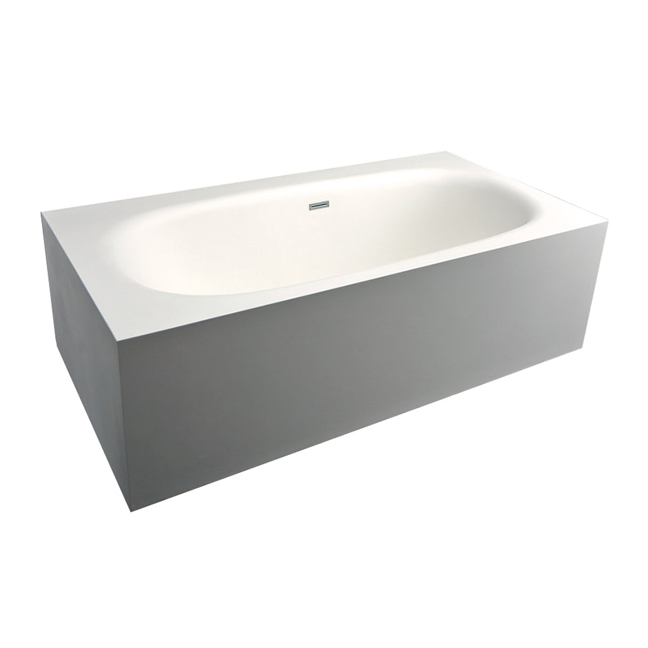Lacava - Free-Standing Soaking Bathtub Made Of White Solid Surface With An Overflow, Net Weight 507 Lbs, Water Capacity 73 Gal. Decorative Solid Surface Drain And Adjustable Feet Are Included. 70 7/8"W, 36 5/8"D, 21 5/8"H.