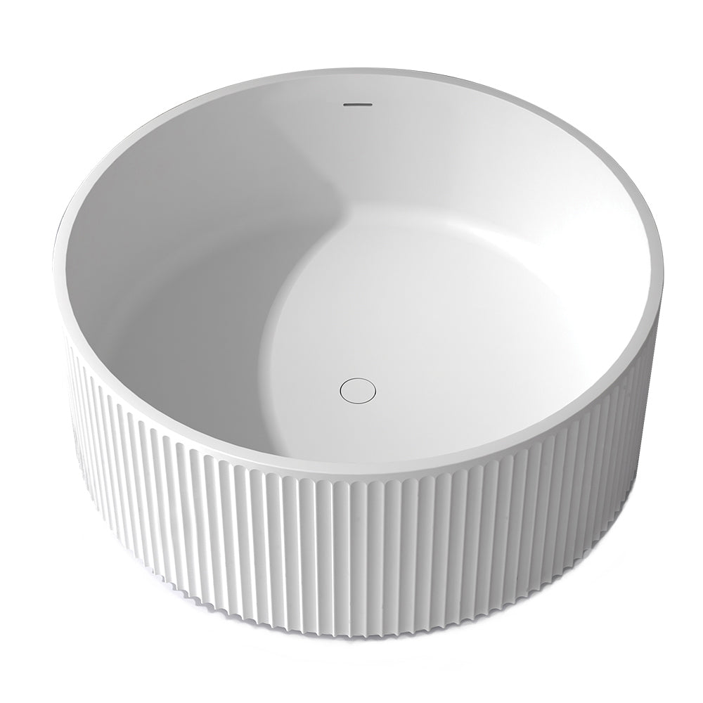 Lacava - Free-Standing Soaking Bathtub With Fluted Detailing Made Of White Solid Surface With Overflow And A Decorative Solid Surface Drain; Net Weight 364 Lbs, Water Capacity 105 Gal. Shipping Class 5. Diam: 51", H: 21-5/8"