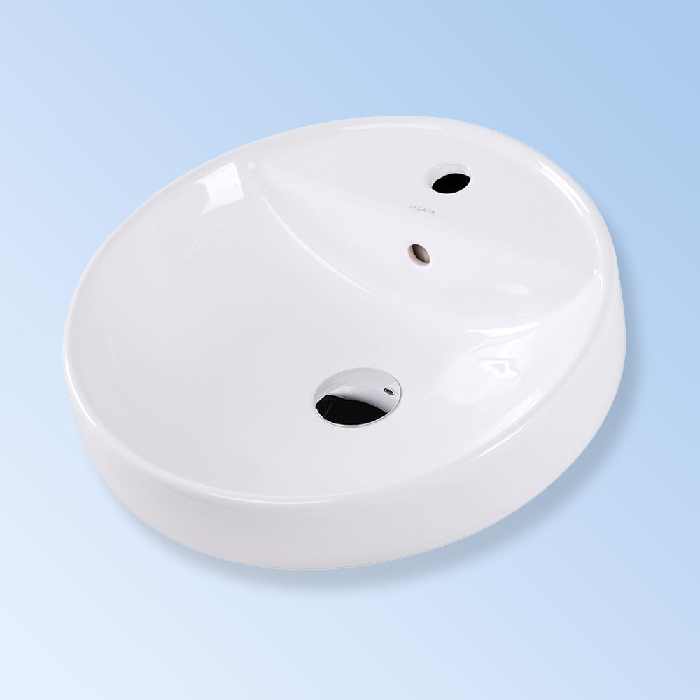Lacava 5055-47-001 - Self-Rimming Porcelain Bathroom Sink With One Faucet Hole And An Overflow. Diam: 18 1/2” H: 6 1/4”