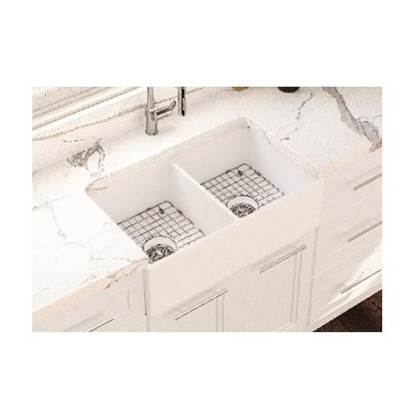 Cheviot 1902-WH- Ramsay Double Fireclay Kitchen Sink 33'' Gloss White