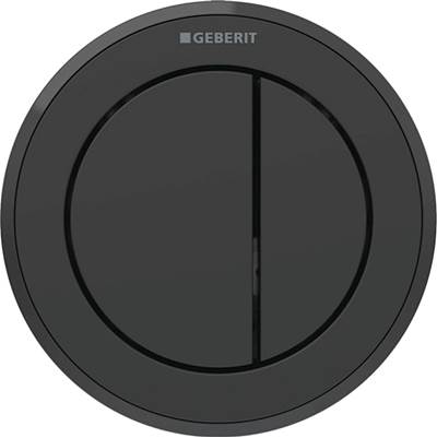 Geberit 116.057.16.1 - Geberit Type 10 Remote Flush Actuation, Round, Pneumatic, Dual Flush, Furniture Actuator: Button, Collar: Black Matt / Easy-To-Clean Coated, Design Ring/-S: Black / Glossy