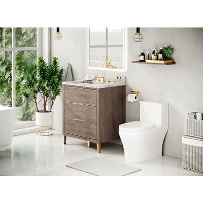 Icera V-5030.294- Muse Vanity Cabinet 30-In, Brushed Grey Oak With Satin Brass