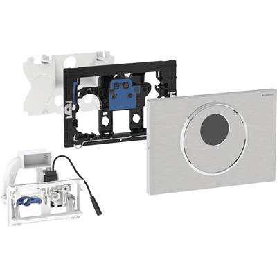 Geberit 115.856.SN.6 - Geberit Electronic Wc Flush Control, Mains Operation, For Sigma Concealed Cistern 8 Cm, With Sigma10 Actuator Plate, Round, Automatic / Touchless / Manual: Plate, Button: Brushed, Easy-To-Clean Coated, Design Ring: Polished