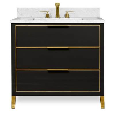 Icera V-5036.054- Muse Vanity Cabinet 36-In, Matte Black With Satin Brass