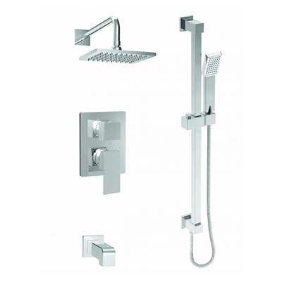 Baril Pro O25-9190-P1-CC - Pressure Balanced Shower Faucet With Rain Shower Head, Sliding Rail Shower Set And Tub Filler