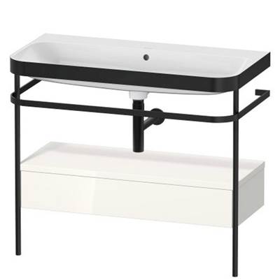 Duravit HP4743N2222 - Duravit Happy D.2 38 3/8" Console Sink In Matte Black And High Gloss White Shelf, With Overflow