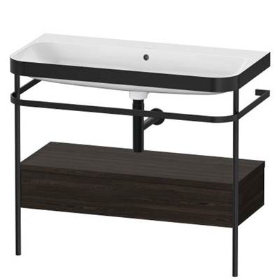 Duravit HP4743N6969 - Duravit Happy D.2 38 3/8" Console Sink In Matte Black And Brushed Walnut Shelf, With Overflow