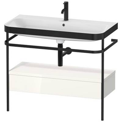 Duravit HP4743O2222 - Duravit Happy D.2 38 3/8" Console Sink In Matte Black And High Gloss White Shelf, With Overflow