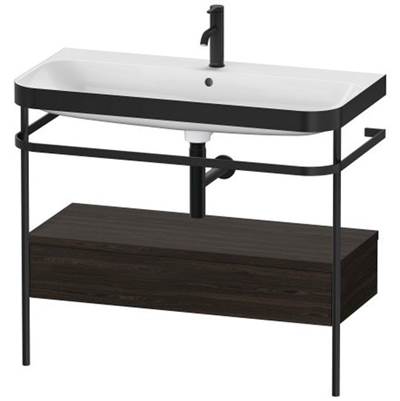 Duravit HP4743O6969 - Duravit Happy D.2 38 3/8" Console Sink In Matte Black And Brushed Walnut Shelf, With Overflow