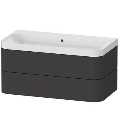 Duravit HP4348N8080 - Duravit Happy D.2 38 3/8" Wall Mount Two Drawer C-Shaped Single Vanity In Super Matte Graphite, Including Cabinet And