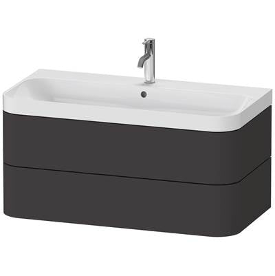Duravit HP4348O8080 - Duravit Happy D.2 38 3/8" Wall Mount Two Drawer C-Shaped Single Vanity In Super Matte Graphite, Including Cabinet And Single Hole Sink