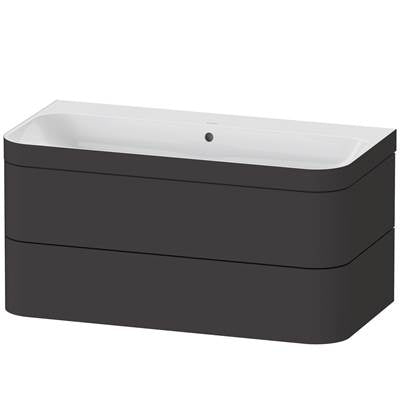 Duravit HP4638N8080 - Duravit Happy D.2 38 3/8" Wall Mount Two Drawer C-Bonded Single Vanity In Super Matte Graphite, Including Cabinet And