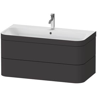 Duravit HP4638O8080 - Duravit Happy D.2 38 3/8" Wall Mount Two Drawer C-Bonded Single Vanity In Super Matte Graphite, Including Cabinet And Single Hole Sink