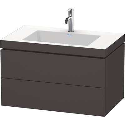 Duravit LC6927O8080 - Duravit L-Cube 31 1/2" Wall Mount Two Drawer C-Bonded Single Vanity In Super Matte Graphite, Including Cabinet And Single Hole Sink