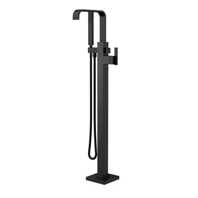 Gerber Plumbing D300544BST - Square Floor Mount Tub Filler Trim Kit With Rectangular Handshower 1.75Gpm Satin Black