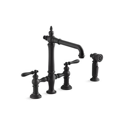 Kohler K-76519-4-BL - Artifacts Two-Hole Bridge Kitchen Sink Faucet With Side Sprayer