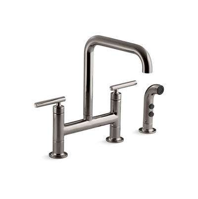 Kohler K-7548-4-TT - Purist Two-Hole Bridge Kitchen Sink Faucet With Sidesprayer