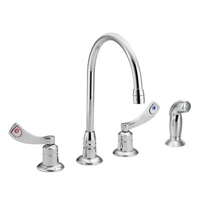 Moen 8244 - Commercial 2-Handle 8 In. Widespread Kitchen Faucet With Sprayer And Wristblade Handles In Chrome