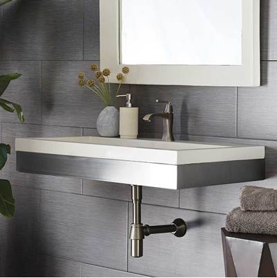 Native Trails VNS36S-NSL3619-P - 36'' Zaca Vanity Base With Nativestone Trough In Pearl