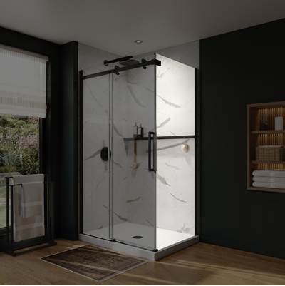 Neptune Entrepreneur 220292-900-340-000 - Axion Return Panel For 32 In. Base With Clear Glass In Matte Black