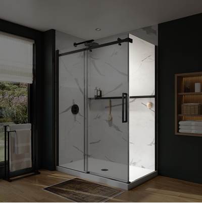 Neptune Entrepreneur 220293-900-340-000 - Axion Return Panel For 36 In. Base With Clear Glass In Matte Black